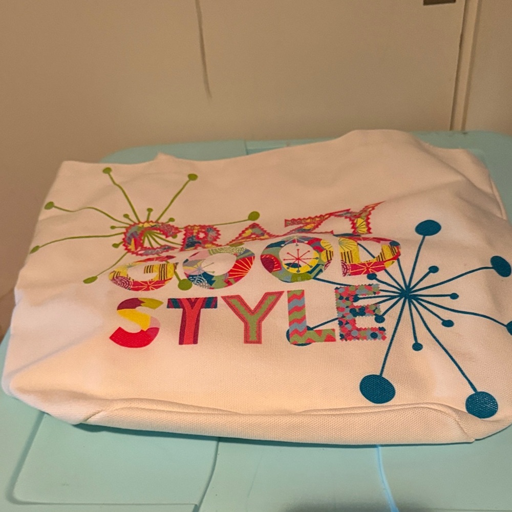 Neiman Marcus White Tote Bag with Multicolor Graphic